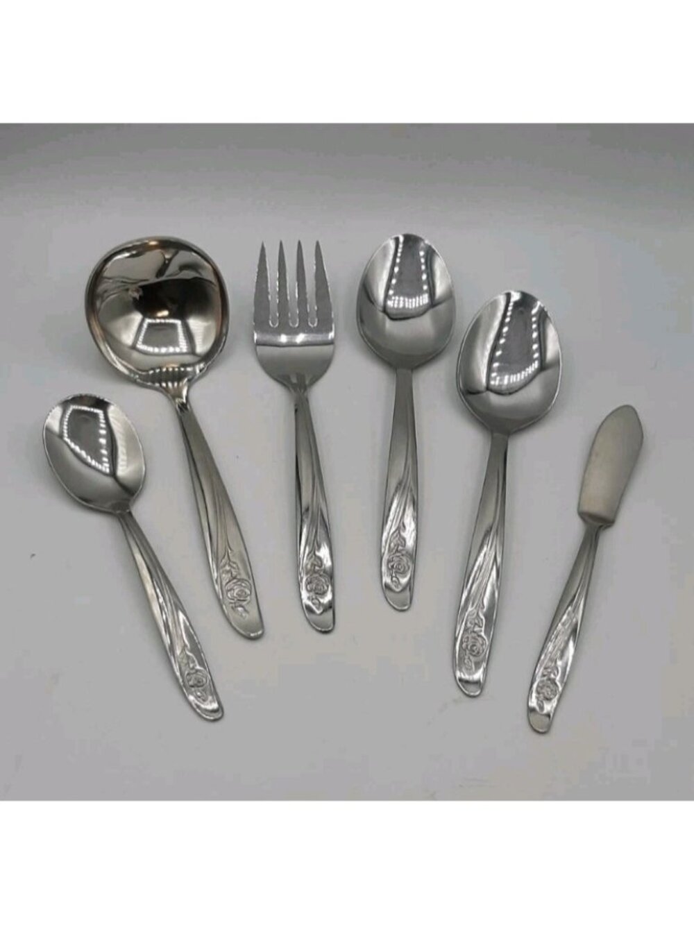 Vintage Oneida Roseanne Stainless Steel Flatware Silverware 6 Serving Pieces